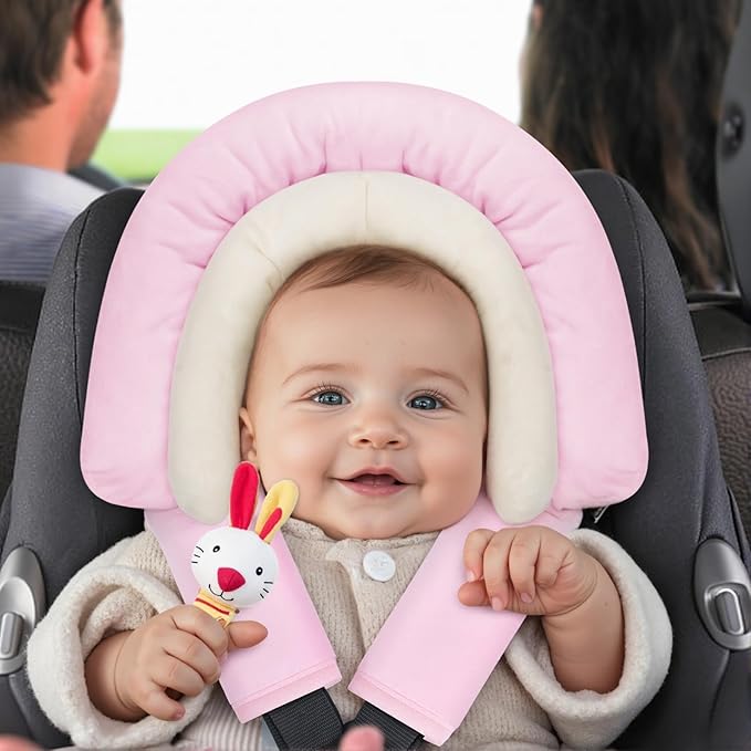 COOLBEBE New Babybody Support & Strap Covers Set for Newborn Infant Toddler- Extra Soft Stroller Cushion Pads Car Seat Insert, Perfect for Carseats, Strollers, Swings, Pink-BubblyBeeBaby