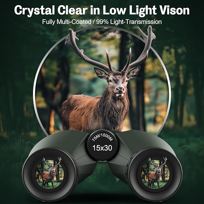 15x30 Compact Binoculars for Adults and Kids - Occer Large View High Powered Binoculars for Bird Watching - Lightweight Easy Focus Binocs with Low Light Vision for Hunting Cruise Ship Travel-BubblyBeeBaby