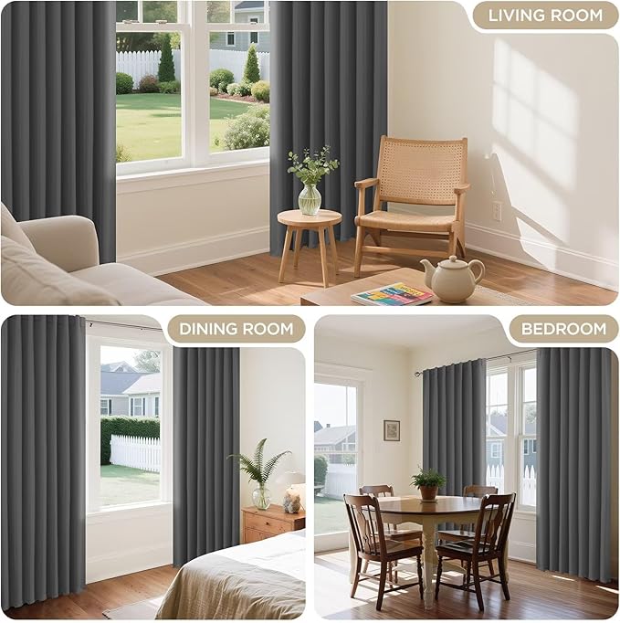 Joydeco Blackout Curtains 96 Inches Long, Thermal Insulated Black Out Curtains 2 Panels Set for Bedroom, Room Darkening Drapes for Living Room Window (W52 x L96 Inch, Light Grey)-BubblyBeeBaby