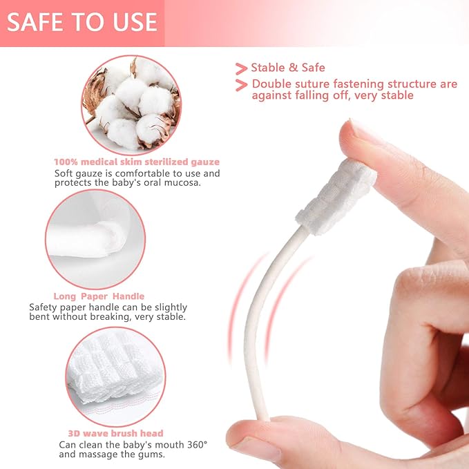 102PCS Baby Tongue Cleaner,Baby Oral Cleaner Newborn Baby Toothbrush,Disposable Infant Toothbrush Clean Baby Mouth,Gauze Gum Cleaner Stick Dental Care for 0-36 Month Baby+1 Finger Toothbrush with Case-BubblyBeeBaby