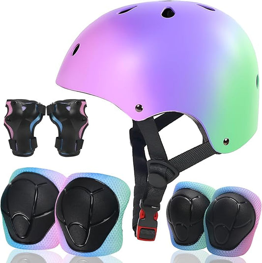 Kids Bike Helmet and Pads Set for Ages 2–14, CPSC Certified Adjustable Helmet with Knee Elbow Wrist Guards, for Skateboard, Scooter, Skating, Rollerblading, Multi-Sport Protective Gear-BubblyBeeBaby