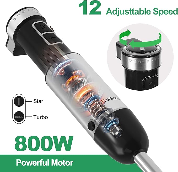 Immersion Blender Handheld, 800W Powerful Electric Hand Blender with Titanium Alloy Blades, 12 Speeds & Turbo, Electric Hand Mixer for Smoothies, Soups, Baby Food and Purees-BubblyBeeBaby