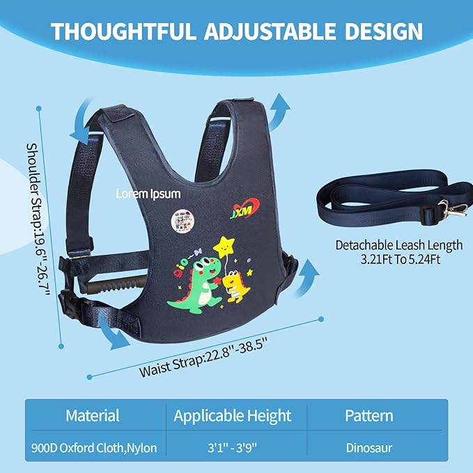 JXM Safety Harness for Active Childs with Quick Grab Handle, Teens Youth Secure Walking Harness with Autism Awareness and Pouch, Adjustable Tether Leash for Autism ADHD Special Needs Child Kids-BubblyBeeBaby