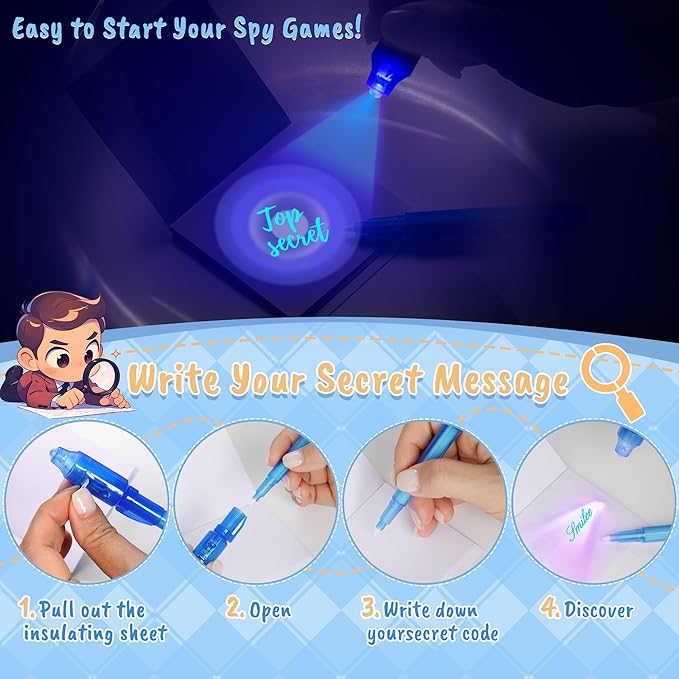 Invisible Ink Pen 24Pcs+ Notebooks, Spy Pens with UV Light, Magic Marker, Classroom Prize, Birthday Party Favors for Kids 8-12, Kids Stocking Stuffers-BubblyBeeBaby