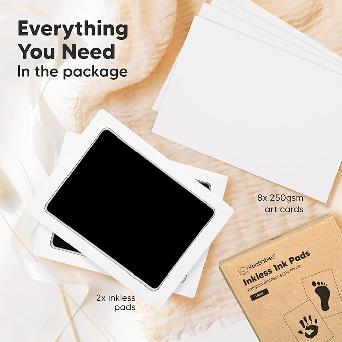 2-Pack Inkless Baby Hand and Footprint Kit - Mess Free Ink Pad for Newborn Keepsake, Dog Nose & Paw Print Kit, Clean Touch Ink Pad for Baby Hand & Footprints, Ideal New Mom Gifts (Jet Black, L)-BubblyBeeBaby