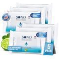 SONO Alcohol-Free Sanitizing Hand Wipes with Bergamot & Aloe Essential Oil - Hospital-Grade Disinfectant - Individually Wrapped Travel Size - 6 Packs of 20 - Gentle Cleaning & Germ Protection Anywhere