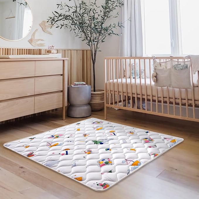 High-Density Foam Baby Play Mat, 36x36 Inches Thicken One-Piece Comfortable and Soft Playmat, Non Slip Machine Washable Floor Mat for Infants, Tapete para Bebes,Toddlers-BubblyBeeBaby