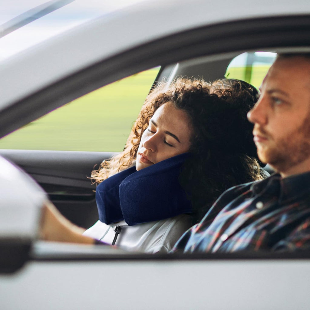 Lewis N. Clark Contoured Memory Foam Hexform Travel Cervical Neck Pillow for Shoulder & Neck Pain, Airplane, Camping, Kids & Adults, Premium, Navy