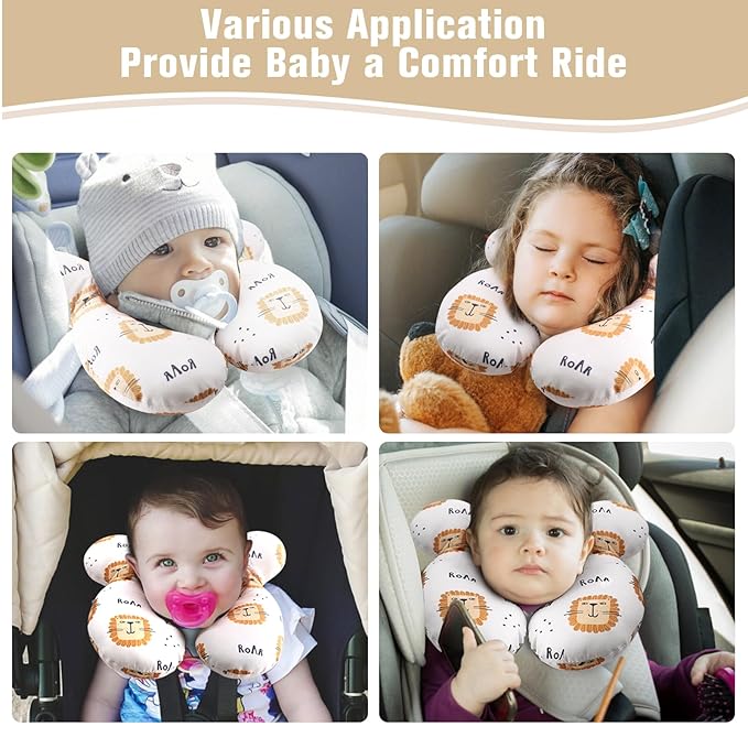 vocheer Baby Travel Pillow(Upgraded), Head and Neck Support Pillow for Pushchair, Car Seat,Stroller, Bouncer, Cotton, Lion-BubblyBeeBaby