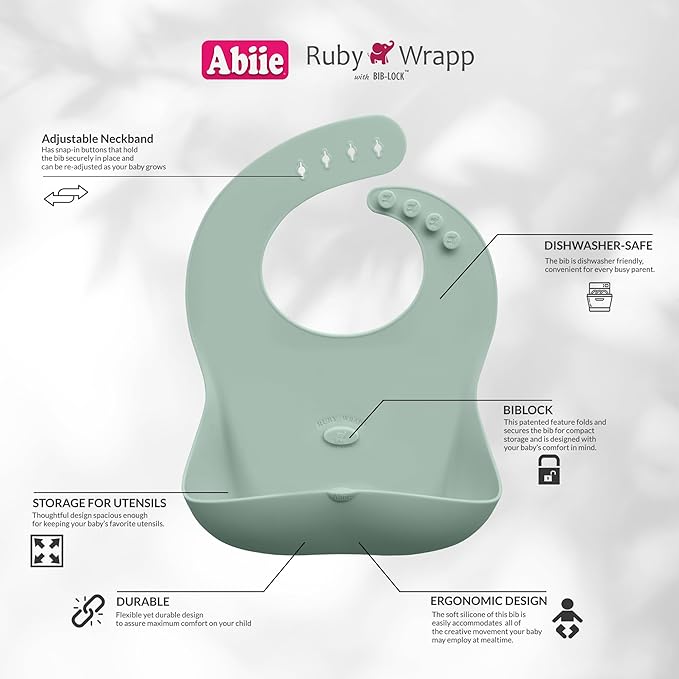 Abiie Ruby Wrapp Silicone Bibs for Babies with Front Pocket - Waterproof Bib - Stain Resistant - Silicone Toddler Bibs-BubblyBeeBaby