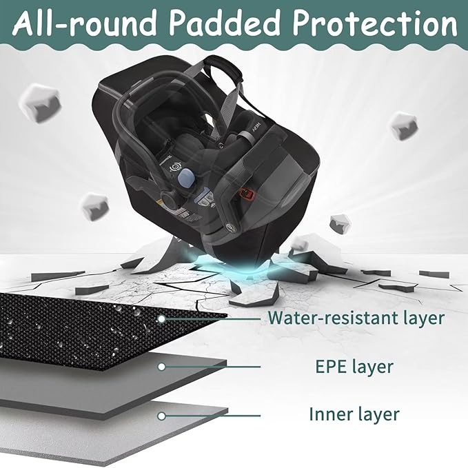 Car Seat Travel Bag Fit Graco SnugRide 35 Lite and Base, Chicco KeyFit 30 and Base, Car seat Bags for Air Travel, Padded Infant Carrier Bag with side pocket and Protective Feet, Extra small Bag-BubblyBeeBaby