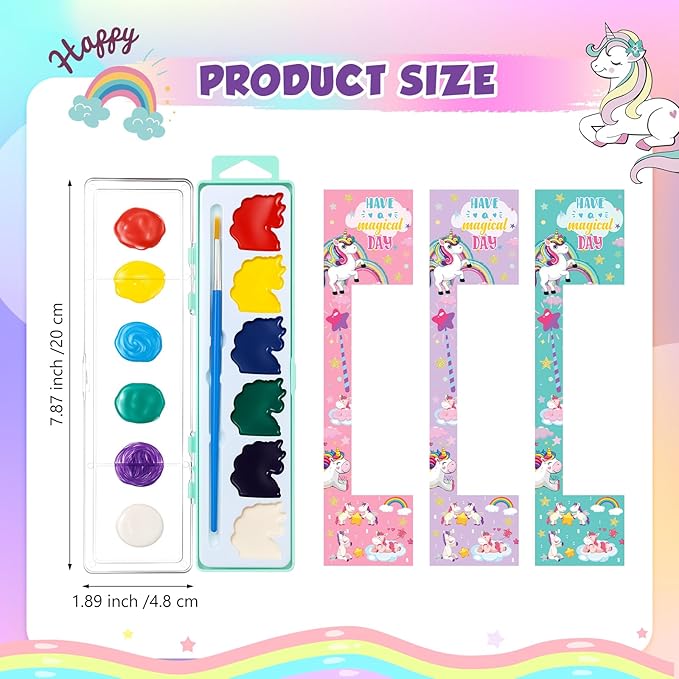 12 Pcs Unicorn Style Watercolor Painting Set 8 Washable Colors With Brush Watercolor Painting Set Gift Party Supplies Back To School Party Gift Exchange-BubblyBeeBaby
