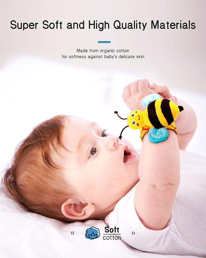 Infinno Baby Wrist Rattle Socks and Foot Finder Set, Perfect Baby Toys for 0-12 Months Newborn Boys and Girls As Shower Gifts, Garden Bug Series-BubblyBeeBaby