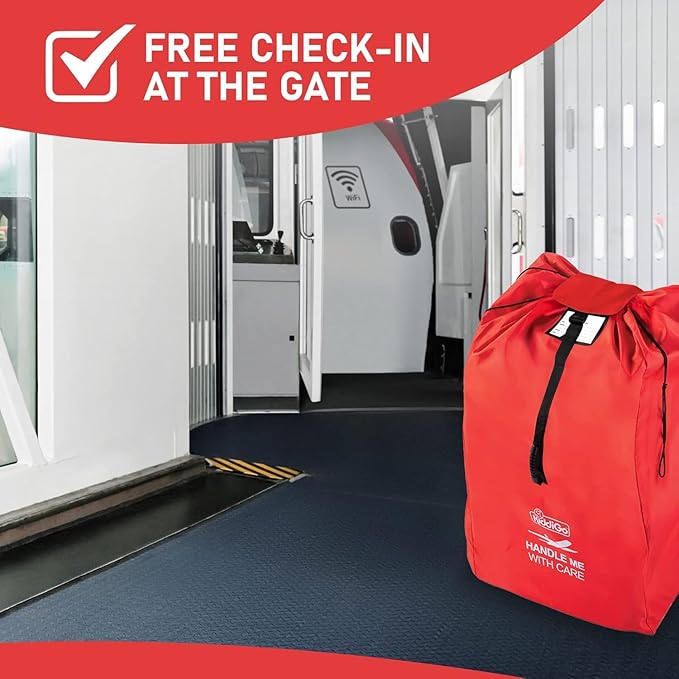 Travel Stroller Bag for Airplane, Red, 47" H x 24" W x 15" D, Fits Most Large, Single, Double, Jogging Strollers,Waterproof, Heavy-Duty Protection, Easy-to-Carry Design-BubblyBeeBaby