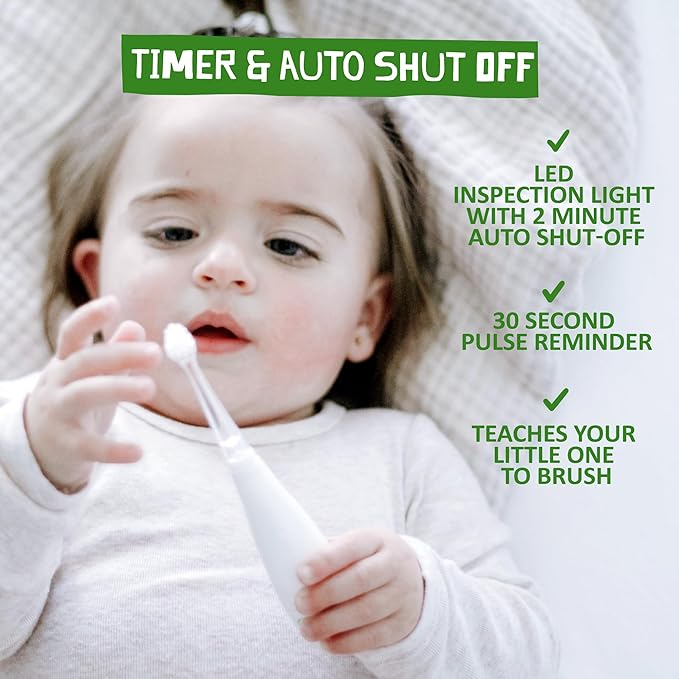 Jack N' Jill Tickle Tooth Toddler Electric Toothbrush with Replacement Head - Gentle Cleaning, Made for Tiny Teeth, LED Inspection Light, for Babies & Kids, Extra Soft Bristles - (1 Pack)-BubblyBeeBaby