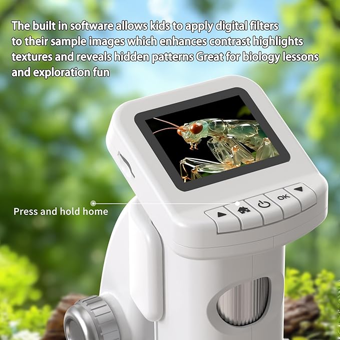 1200X Microscope for Kids with 2 inch Screen STEM Digital Science Kit Rechargeable Handheld Mini Pocket Children Students Slides Portable Gift for Kids Ages 6 to 12 (Green)-BubblyBeeBaby