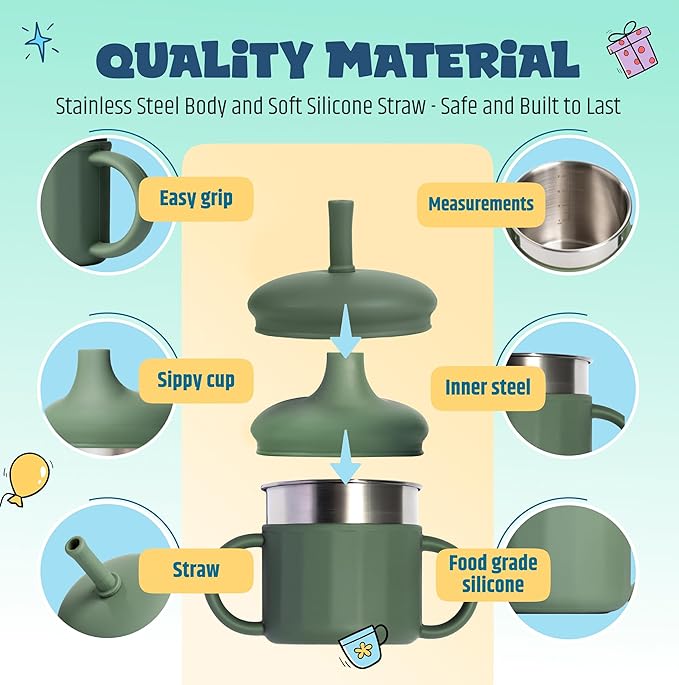 Jumble Dream Stainless Steel and Silicon Sippy Cup Baby Sippy Cup, Training Kids Cups with Silicon Straw, Toddler Tumbler with Spill Proof Straw |12 Month Plus Toddler Cup| BPA Free-BubblyBeeBaby