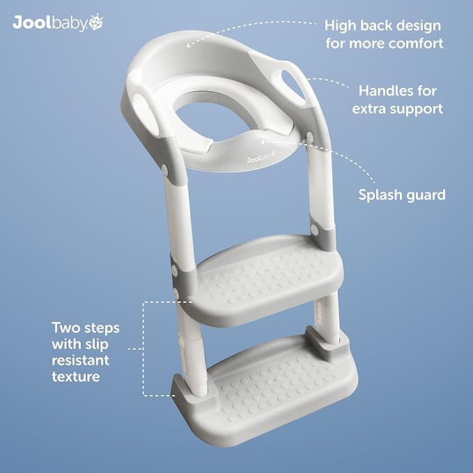 Jool Baby Potty Training Seat with 2 Step Ladder for Toddlers - Soft Cushioned Seat & Splash Guard, Adjustable Height (Gray)-BubblyBeeBaby