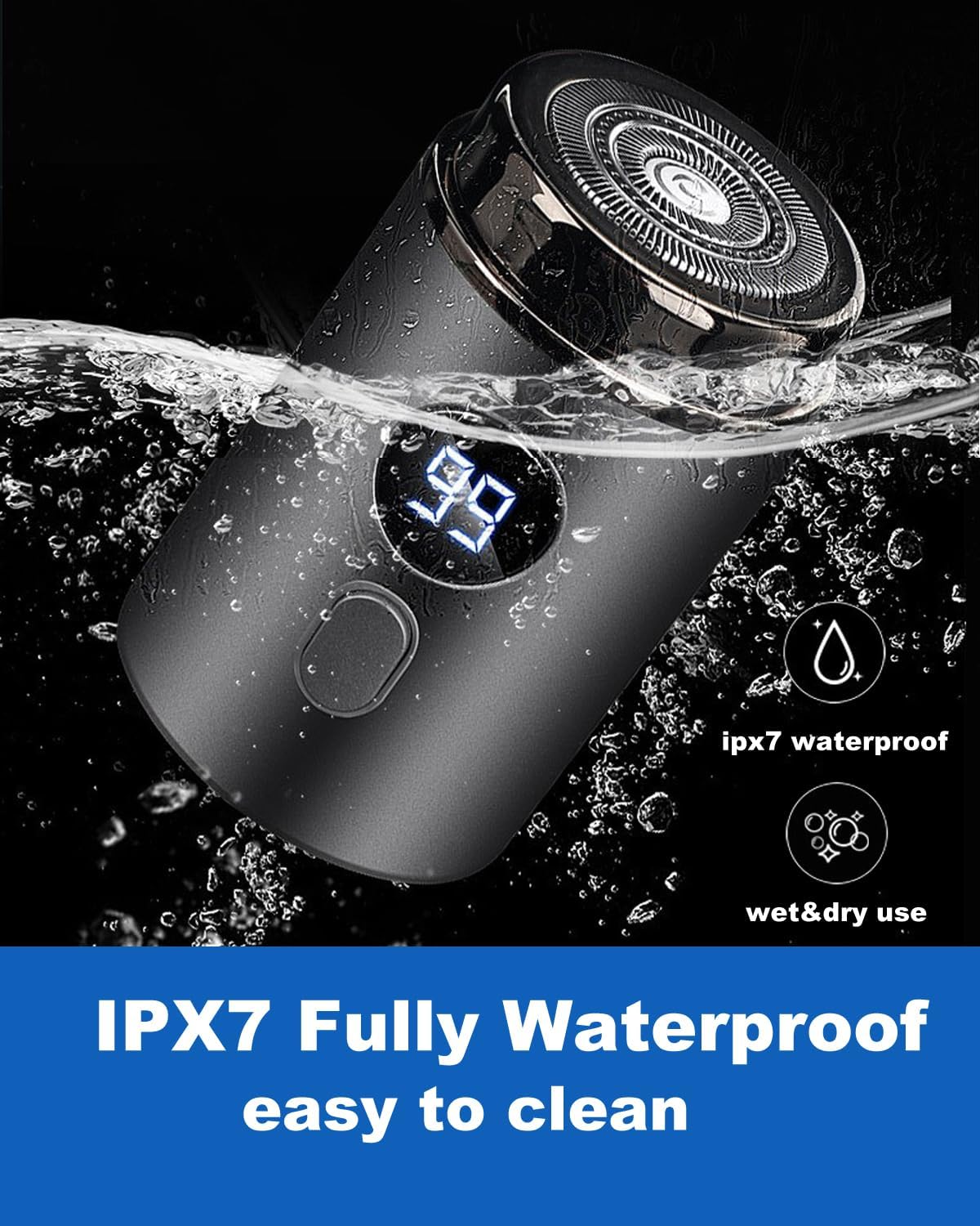 Electric Mini Razor Pockets Shaver for Men,Floating Big Shave Head Quick Shave, Waterproof IPX7 Mini Portable Shaver,USB C Charge LED Power Display Mini Trimmer, Great for Travel,Car,Home Use (Gray)