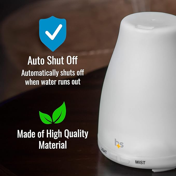 HealthSmart Essential Oil Diffuser, Cool Mist Humidifier and Aromatherapy Diffuser with 150ML Tank Ideal for Small Rooms, Adjustable Timer and Mist Mode, White-BubblyBeeBaby