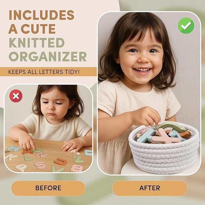 JoyCat Silicone Alphabet Magnetic Letters, 26 Uppercase ABC Fridge Magnets for Toddlers & Kids, Baby Learning Refrigerator Toy Set, Preschool Birthday Gifts for Boys Girls Age 1+ (Muted Color)-BubblyBeeBaby