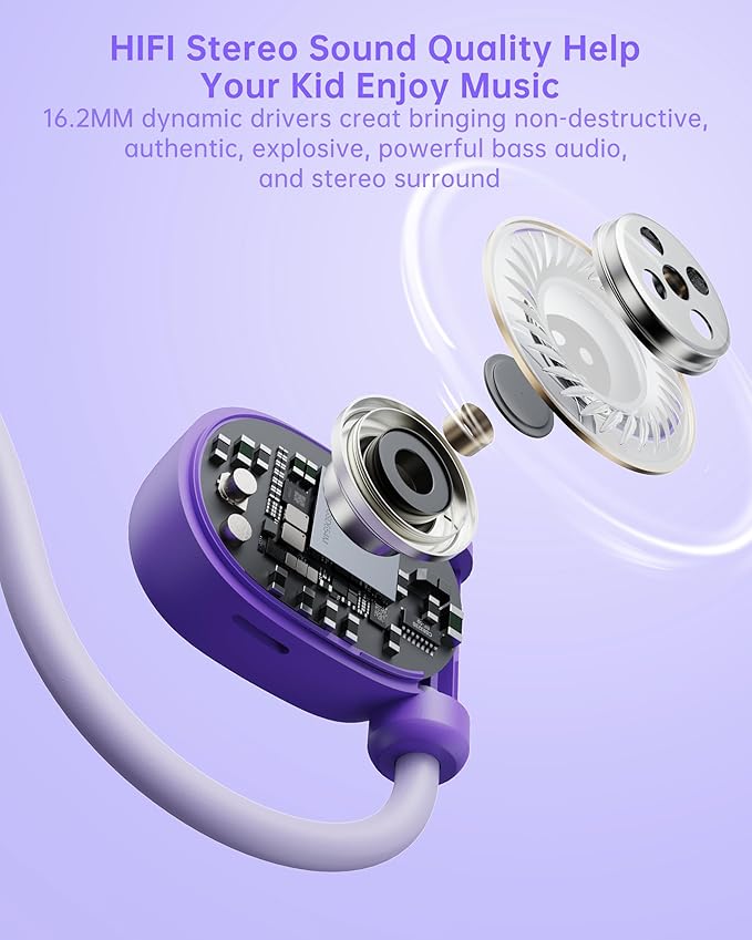 Kid Headphones for School, Air Conduction Open Ear Headphones, 3.5mm Jack Wired Cord, Ultra-Comfort, Ergonomic and Lightweight Design Perfect for School and Outdoor Activities-Purple-BubblyBeeBaby