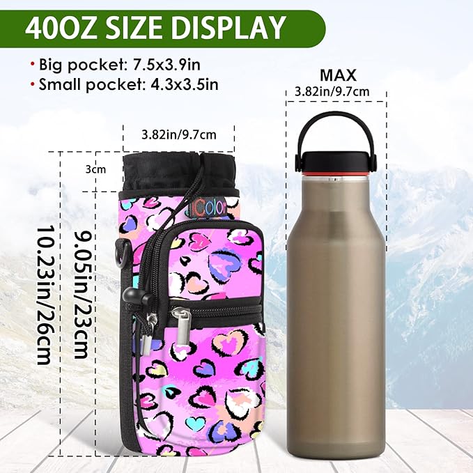 icolor Water Bottle Carrier Bag with Strap 25/32/40 oz Crossbody Bottle Holder with Phone Pocket Sling Sleeve Insulated Neoprene Water Bottle Pouch for Walking Travelling-BubblyBeeBaby