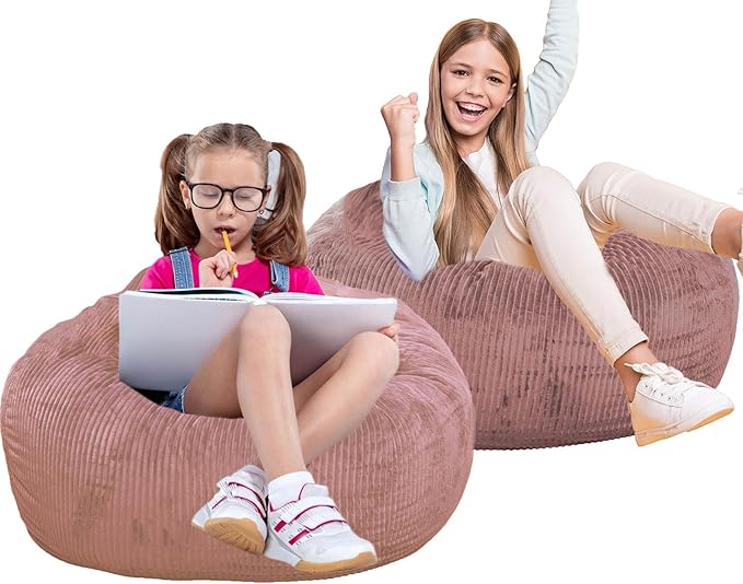 2 Pcs Classic Bean Bag Chair, with Faux Rabbit Fur Cover for Teens and Kids, Memory Foam Bean Bag Chairs, Ultra Soft Faux Fur Fabric, 2.5 feet Round Fluffy Bean Bag Sofa-BubblyBeeBaby