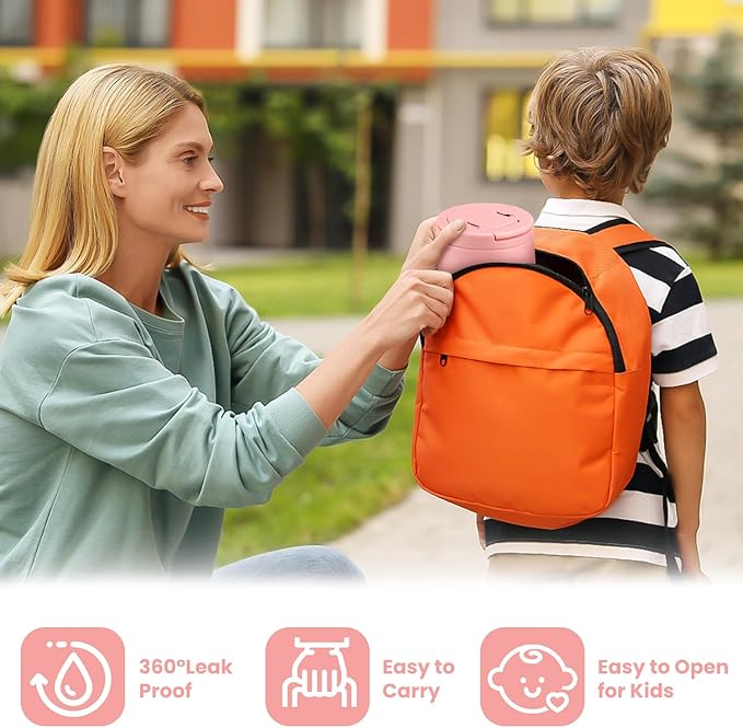 20oz Insulated Vacuum Food Jar with Buckle Lid,Soup Thermo for Hot Food Kids,Wide Mouth Leakproof Stainless Steel Lunch Container with Spoon-Pink-BubblyBeeBaby