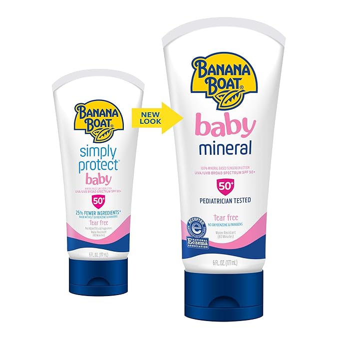 Banana Boat 100% Mineral Baby Sunscreen Lotion SPF 50 Twin Pack | SPF 50 Sunscreen for Babies, Baby Sunblock Lotion, Oxybenzone-Free, 6oz each-BubblyBeeBaby