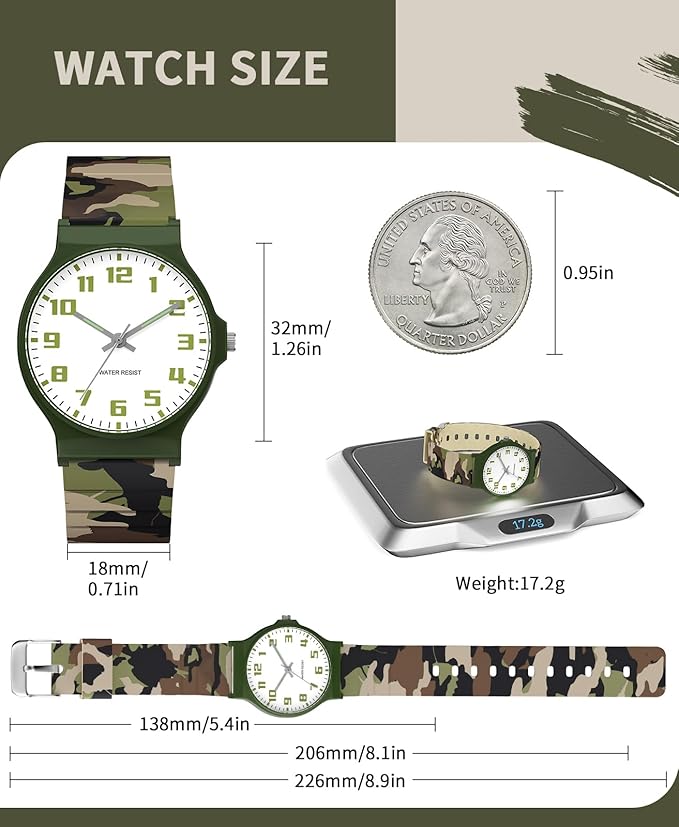 Kids Analog Watch Boys Girls, 30M Waterproof, Sports Watch for Boys, Easy to Read Children's Thin Dial Wrist Watches with Soft Band, for Ages 5-15 Kids Great Birthday Gifts Christmas Day-BubblyBeeBaby