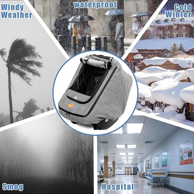 Waterproof Baby Car Seat Cover，Cold Weather Carseat Cover for Babies,Infant Car Seat Cover Canopy for Boy Girls,Windproof Car Seat Canopy for Boys & Girls, Keeps Babies Warm and Cozy-BubblyBeeBaby