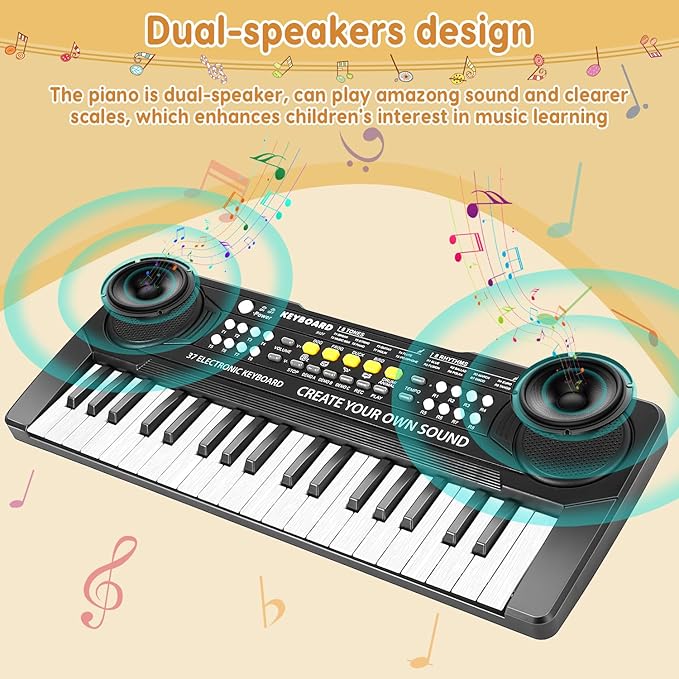Kid Keyboard Piano - 37 Keys Piano Toys for Kids Beginners Electronic Pianos with Microphone Educational Musical Toy for 3 4 5 6 7 8 Year Old Boys Girls Gift-BubblyBeeBaby