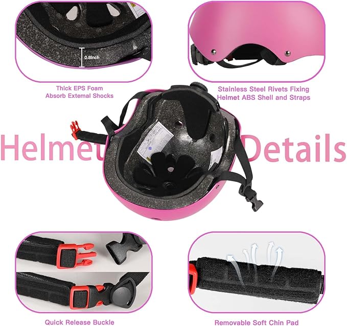 Kids Bike Helmet Set Adjustable Helmet for Ages 3-15 Kids Toddler Boys Girls Youth, Multi-Sport Bicycle Skateboarding Football Rollerskating Scooter Rollerblade Balance Bike Helmets-BubblyBeeBaby