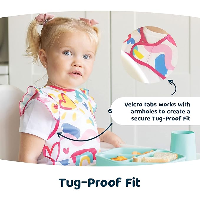 Tiny Twinkle Mess Proof Baby Bib - Waterproof & Lightweight Baby-Led Weaning Apron | 100% Recycled Polyester, Easy Clean & Machine Washable (Unicorn Confetti, Small 6-24 Months)-BubblyBeeBaby