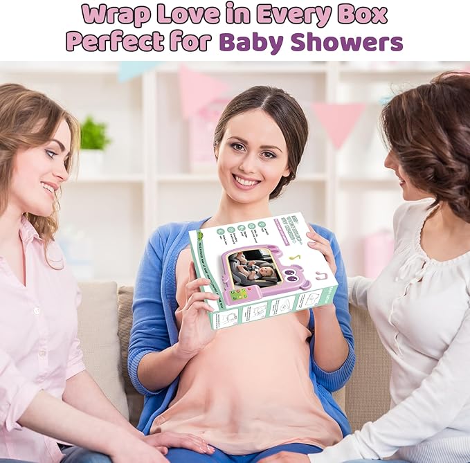 2-in-1 Baby Car Mirror with Lights & Soft Sounds, Cry Detector, Clear Night View, 360° Rotation, Shatterproof, Rear Facing Baby Car Seat Mirror with Remote Control, Perfect Baby Shower Gifts (Pink)-BubblyBeeBaby