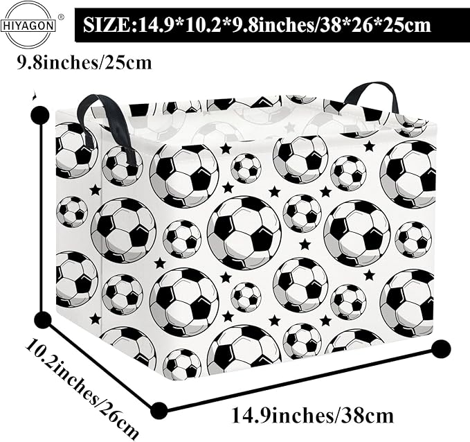 HIYAGON Rectangular Soccer Basket Kids Gift Basket Baby Boy Basket Kids Toy Storage Bin Basket Organizer Box Soccer Room Decor(Soccer)-BubblyBeeBaby