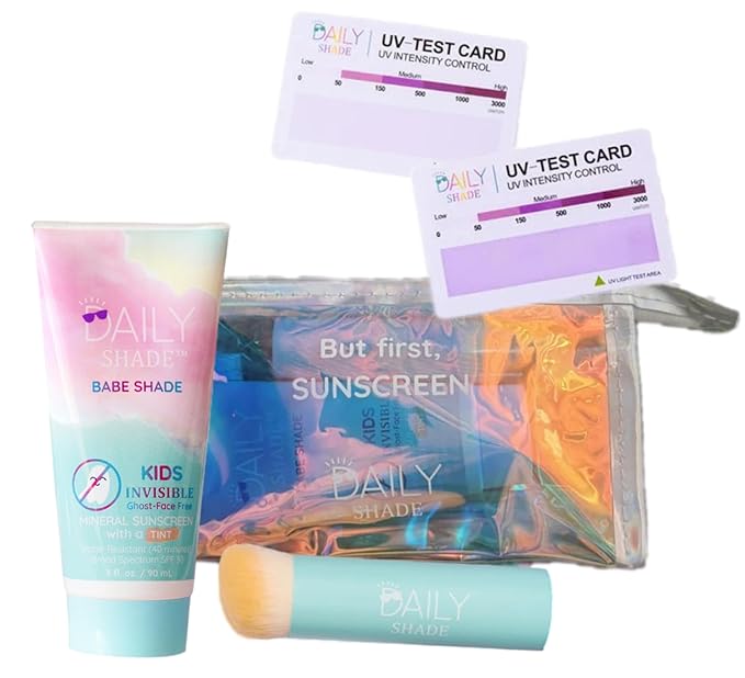 Kid's Sunscreen Starter Kit – Tinted Mineral Sunscreen for Face & Body with SPF 30, Shade Brush, Travel Bag & UV Card – Non-Nano Zinc, Reef Safe, Water Resistant & Hypoallergenic Skin Care-BubblyBeeBaby