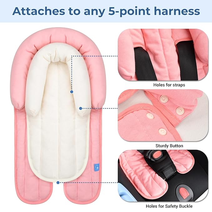 COOLBEBE Upgraded 2-in-1 Babybody Supports for Newborn Infant - Extra Soft Breathable Car Seat Insert Cushion Pad, Perfect for Carseat, Stroller, Swing, Bouncer, Pink-BubblyBeeBaby