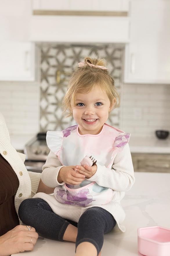 Tiny Twinkle Mess Proof Baby Bibs for Eating - Waterproof, Wipeable Bibs - Toddler Bibs - Travel Friendly - PFAS, PVC, BPA, Phthalate Free - Baby Food Bibs(3 Pack,Cotton Candy)-BubblyBeeBaby