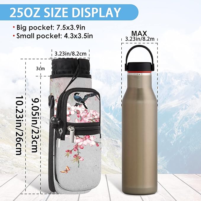 25/32/40/64oz Water Bottle Bag Holder Carrier-Insulated Crossbody Sling Case Sleeve with Strap & Pockets for Men Women Gym Cycling Travel Walking Hiking Camping-BubblyBeeBaby