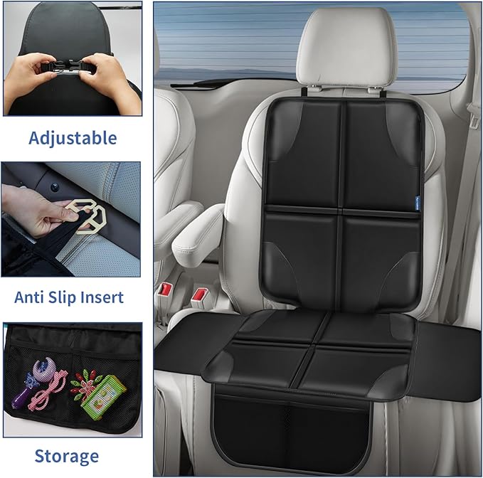 Car Seat Protector, Child Carseat Covers, Protector Car Seat for Baby with Thickest Padded and Non-Slip Waterproof Backing Mesh Pockets for Kids Pets-2 Pack-BubblyBeeBaby