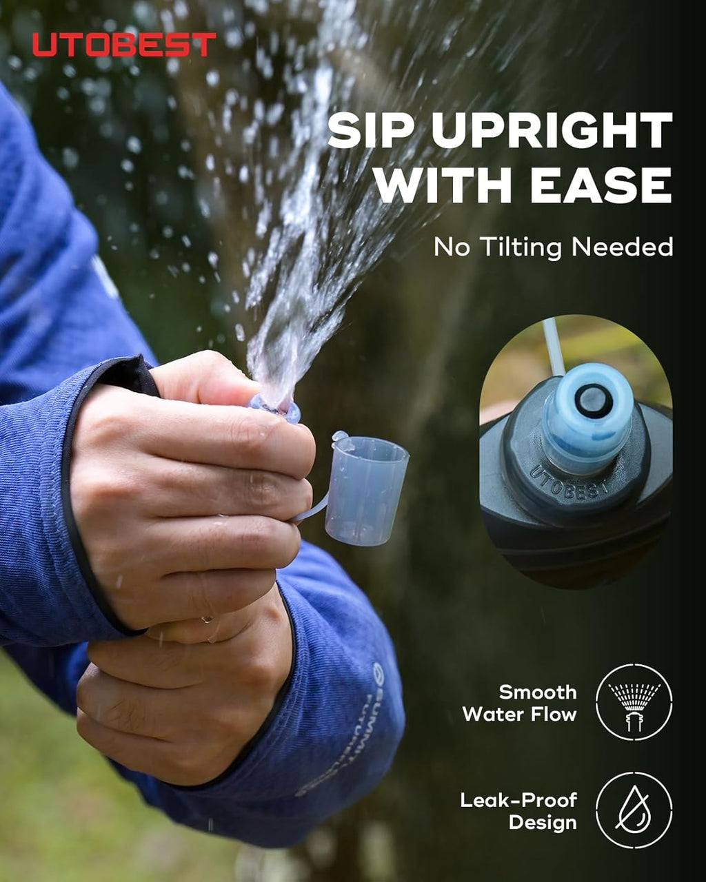 UTOBEST 200ml Soft Flask, 2 Pack Flexible TPU Hydration Water Bottle, Collapsible with 28mm Caliber for Running, Hiking, Cycling, Climbing, and Marathon Green