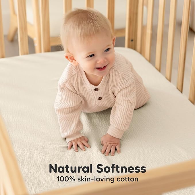 KeaBabies 2-Pack Muslin Crib Sheets for Boys, Girls - 100% Organic Cotton Fitted Baby Crib Mattress Sheet, Soft Breathable Standard Toddler Bed Cover Bedding Set, Neutral, Durable 52x28 (Willow)-BubblyBeeBaby
