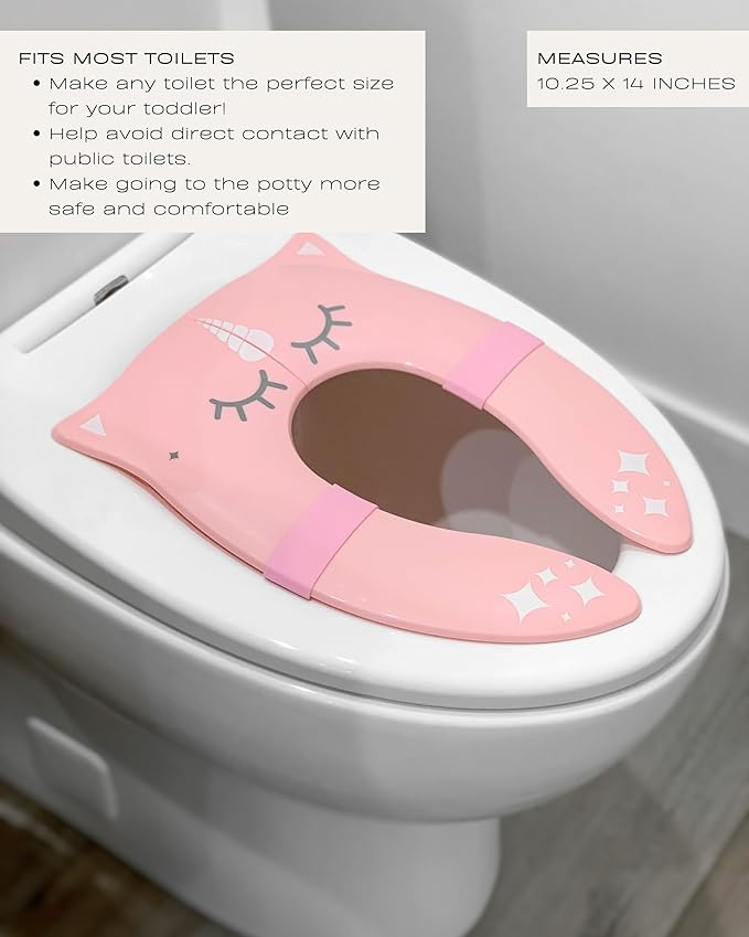Hippypotamus Travel Potty Seat for Toddler - Folding Potty Training Seat - Portable Toilet Seat Cover for Baby & Kids (PINK Unicorn)-BubblyBeeBaby