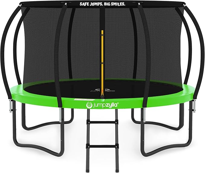 JUMPZYLLA Trampoline Outdoor 8FT 10FT 12FT 14FT 15FT 16FT with Enclosure and Ladder, ASTM Approved Recreational Trampoline for Kids and Adults, Anti-Rust Coated Frame-BubblyBeeBaby