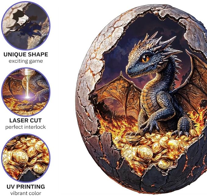 Jigfoxy Wooden Puzzle for Adults, Hatchling Dragon Wooden Jigsaw Puzzles for Adults, Unique Animal Shape Wood Cut Puzzles for Family Friend Puzzle Lovers(L-13.5 * 11.2in-257pcs)-BubblyBeeBaby