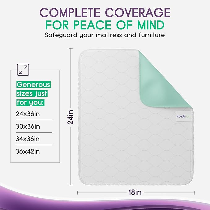 Incontinence Bed Pads - 4 Pack 18” x 24” Reusable Waterproof Mattress Protectors - Highly Absorbent, Machine Washable - for Children, Pets and Seniors - Assorted Colors - Royal Care-BubblyBeeBaby