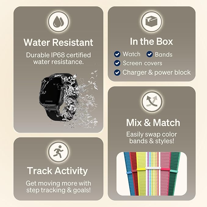 JrTrack 5 Kids Smart Watch by Cosmo | Best Kid-Safe Phone Watch | Precision Real-Time GPS Tracking | Call, Text, Activity, School Settings | Spotify Music | Parental Controls | SOS & Safety Alerts-BubblyBeeBaby