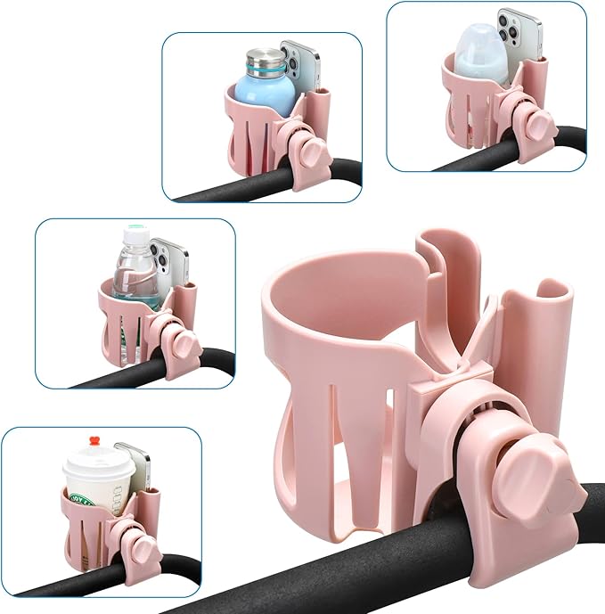 Accmor Universal Cup Holder, Stroller Cup Holder with Phone Holder, 360° Rotatable Large Caliber Designed Bottle Holder for Stroller, Bike, Wheelchair, Walker, Scooter-BubblyBeeBaby